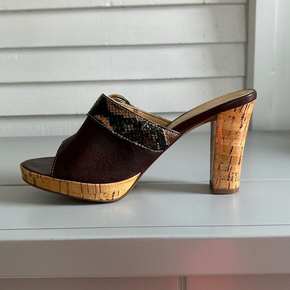 Unisa Leather Cork Heel Sandals Snake Print Buckle Open Toe Slip-On Size 10B - Picture 11 of 15